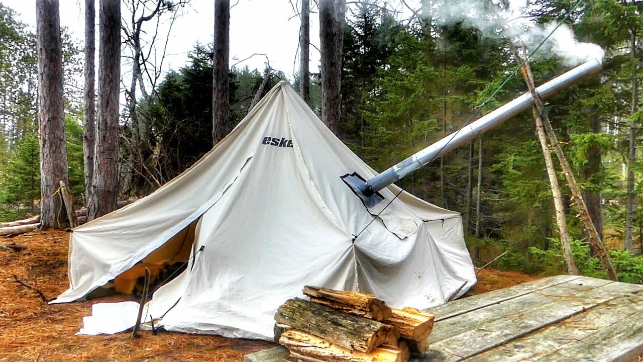 Fall Camping Hot Tent with Wood Burning Stove | Campfire Cooking & Fall Colors | ASMR