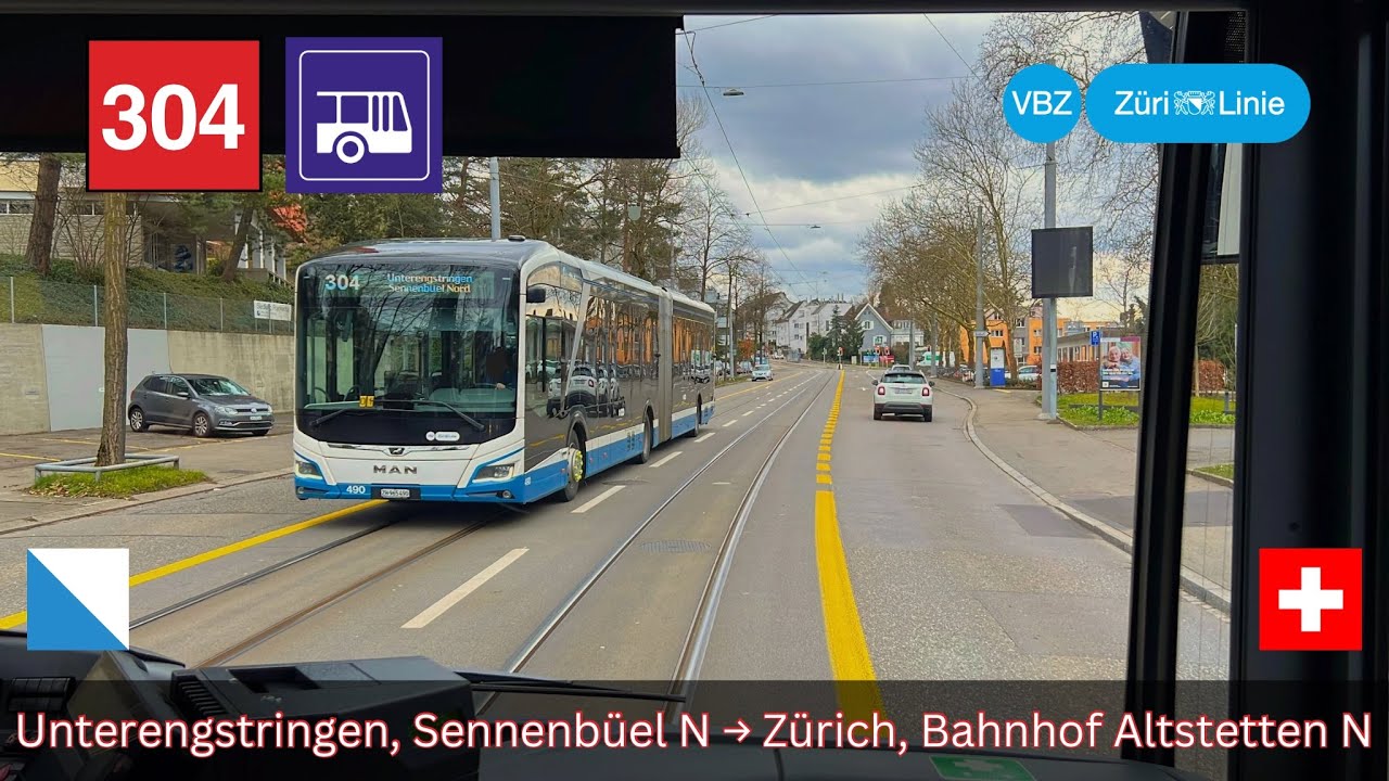 🇨🇭Zürich VBZ Buslinie 304 | Unterengstringen, Sennenbüel N → Bahnhof Altstetten N [4K]