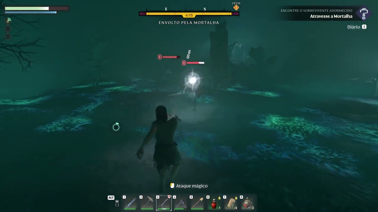 Um pouco do combate inicial no Enshrouded