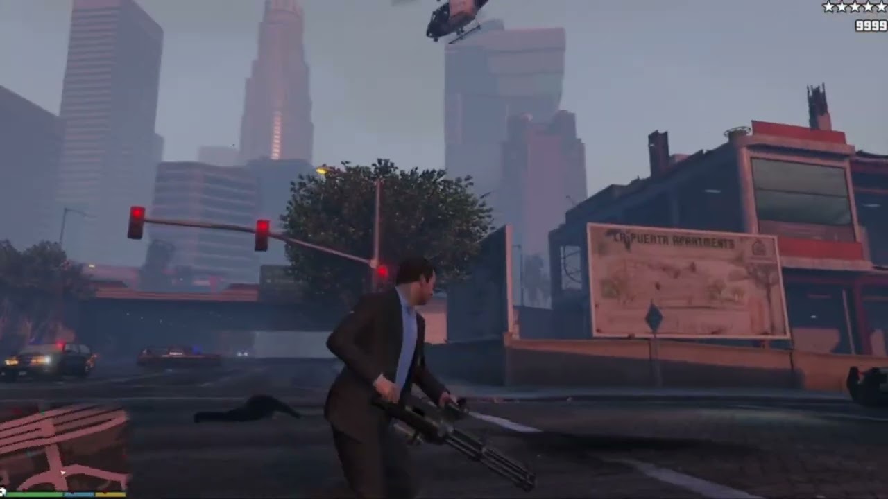 GTA V Michael's Minigun Rampage + Five Stars Wanted Level Escaped