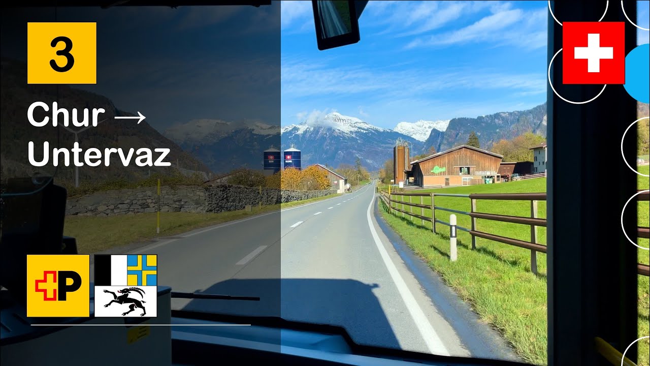 [4K] 🇨🇭 Cab Ride: POSTAUTO GRAUBÜNDEN | 3▴: Chur → Untervaz | Solaris Urbino 18 electric