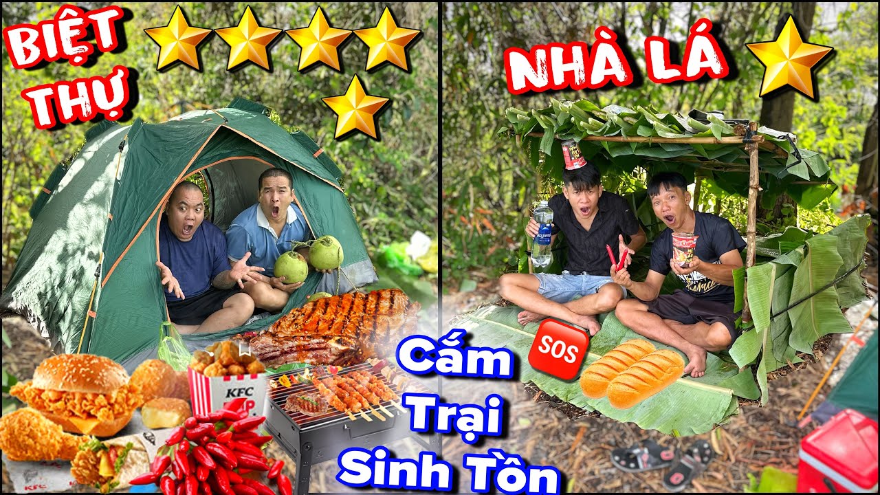 Cuộc Chiến cắm trại sinh tồn phiên bản biệt thự và nhà lá 1 sao Với 6 sao | Thánh Xàm Vlog