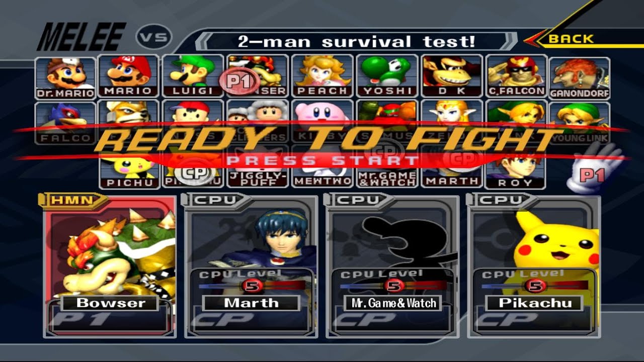 Bowser VS Marth VS Mr Game & Watch | 2 Lifes | Super Smash Bros Melee Fight 256