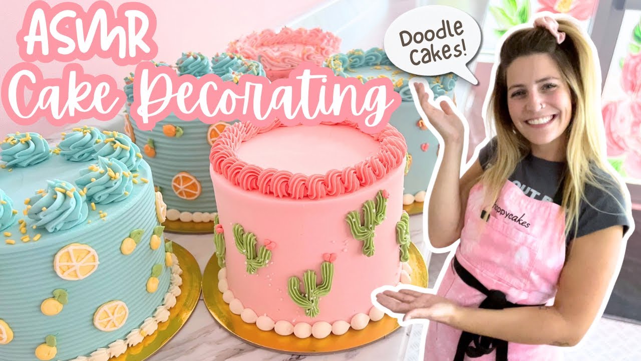 Decorating Buttercream Doodle-Cakes! | Real-Time Un-Edited [No Talking] [No Music] [Bakery ASMR}