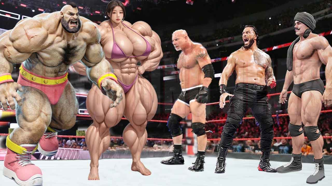 Zangief Angelina vs Brock Lesnar Goldberg Roman Reigns Match