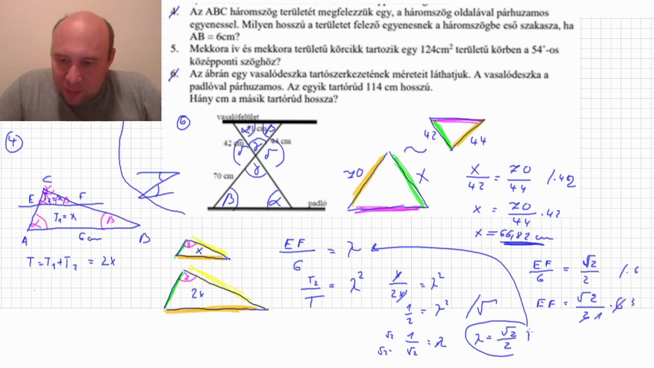10. Geometria - hasonlóság, háromszög, hasonlósági arány, váltószög, csúcsszög, gyök