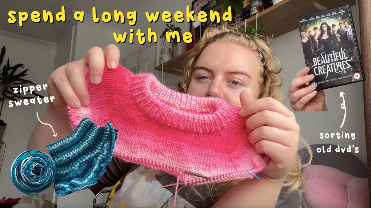spend a chill weekend with me🤍 | current knits, sorting dvds, patterns and more!