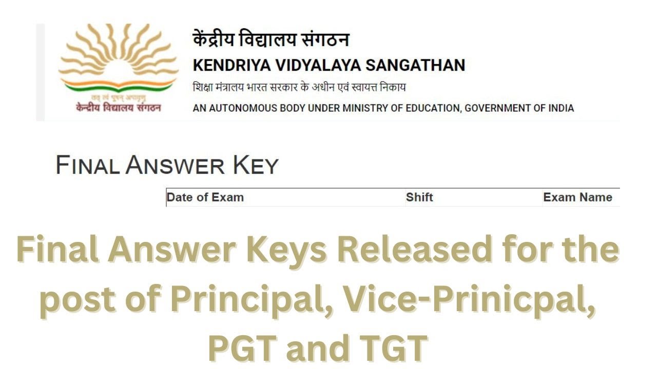 KV Final Answer Keys Released | PGT | TGT | Principal | Vice Principal