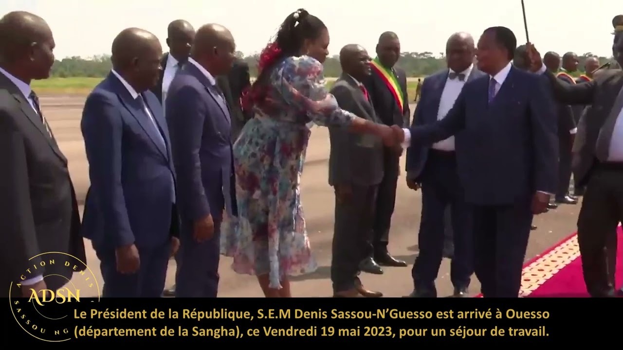 Le Pr&eacute;sident Denis Sassou-N&rsquo;Guesso arrive &agrave; Ouesso (Sangha), pour un s&eacute;jour de travail. 19 mai 2023