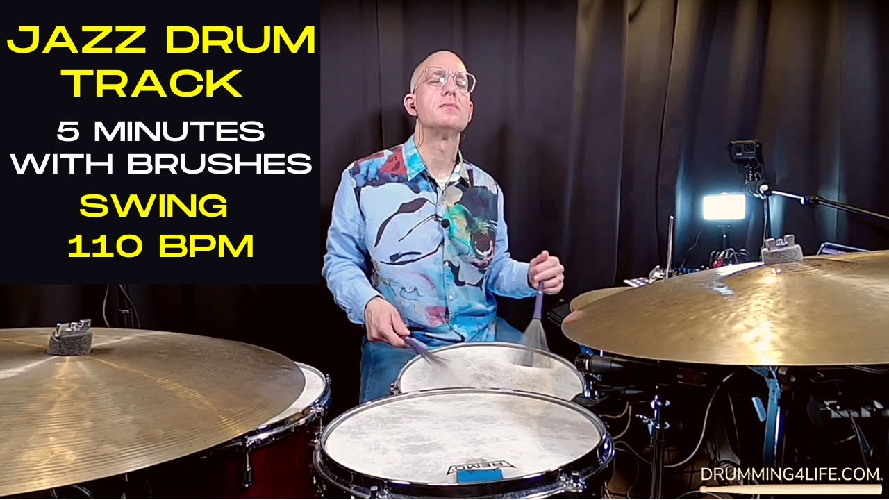 Drum Brushes Backing Track - Jazz Swing Drums Groove 110 BPM