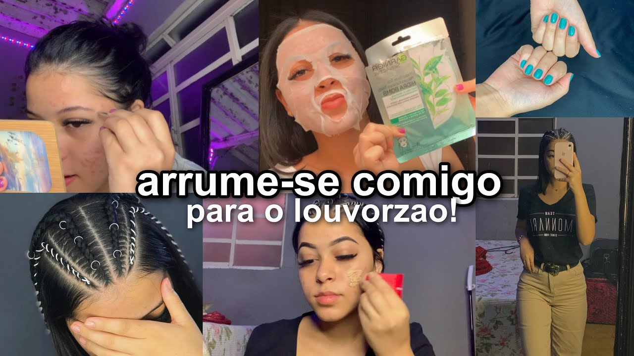 ARRUME-SE COMIGO PARA O CULTO*louvorzao* ✨| unhas, sobrancelhas, cabelo, make e look 🤍✨