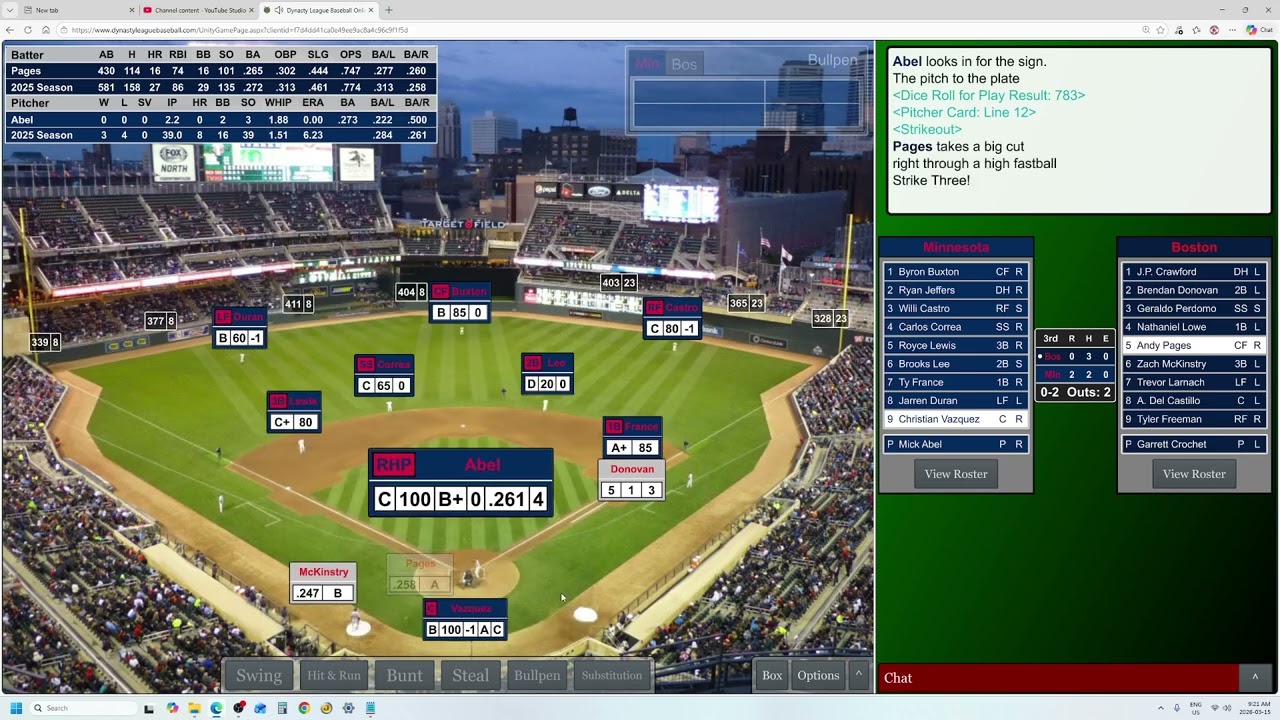 Game 109 Minnesota Twins vs Boston Mob, MLB vs Me 2025 Dynasty League Baseball Replay