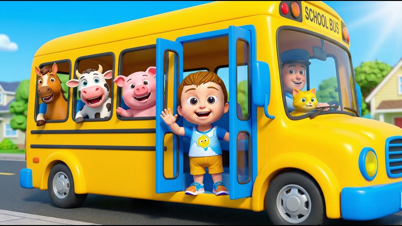 Animal Wheels on the Bus | Learn Animal Names and Sounds for Babies