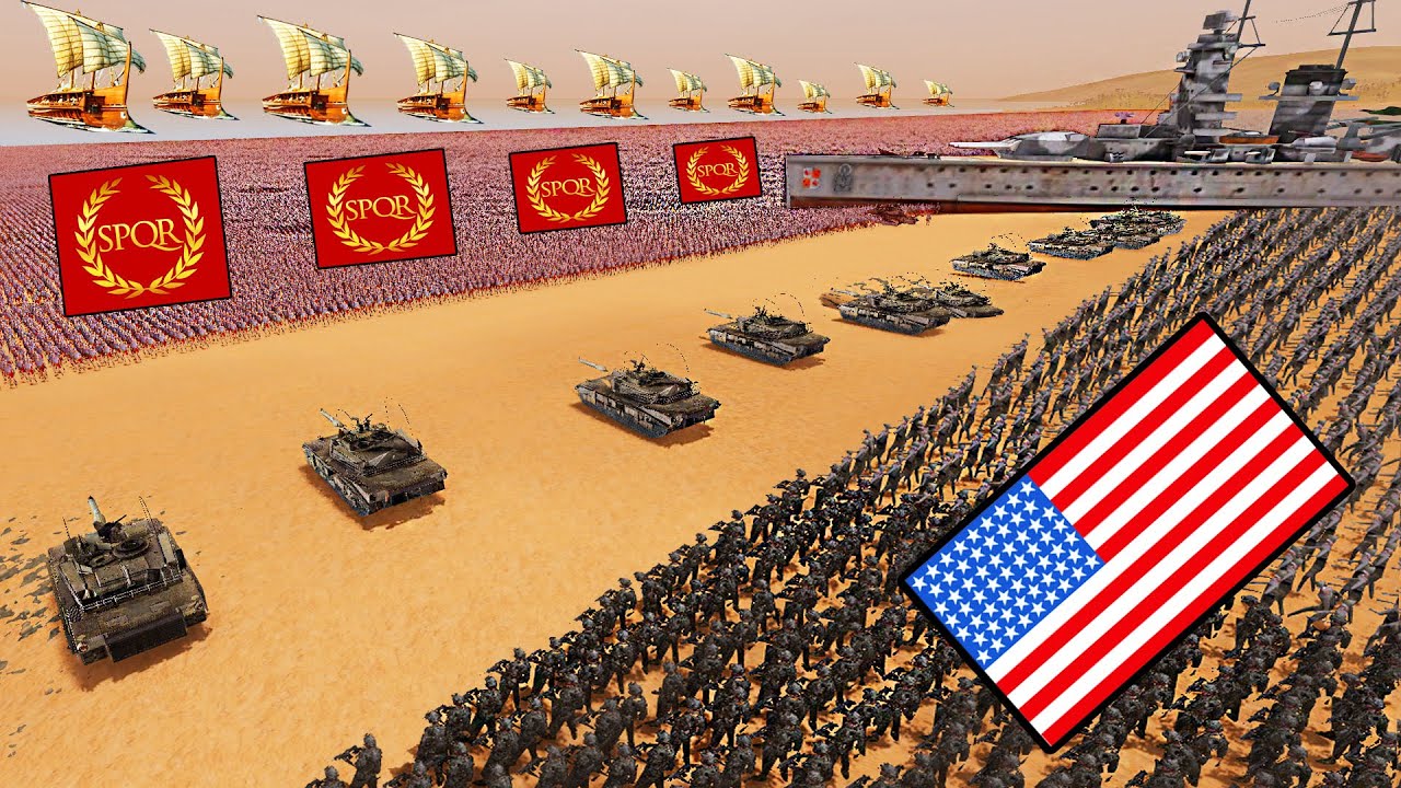 Can 100,000 US ARMY Hold Beach Defense VS 20,000,000 Roman Army?! - UEBS 2: New Modern Mod