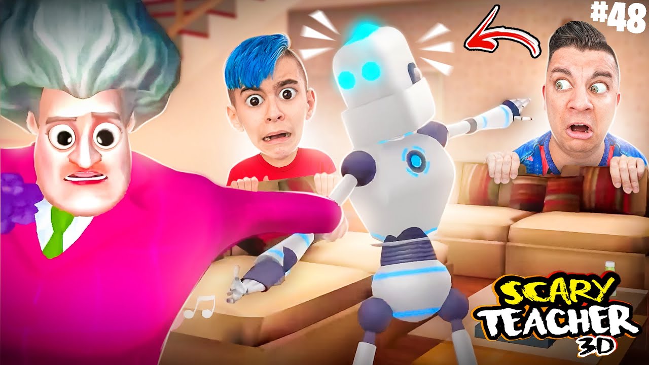 We Pranked Miss T with a Robot!! SCARY TEACHER 3D (part 48)