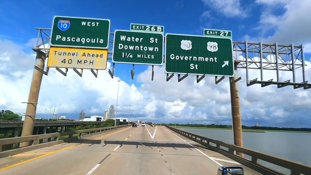 4K Mobile Alabama | Interstate 10 West | Alabama Tunnel | ASMR Driving