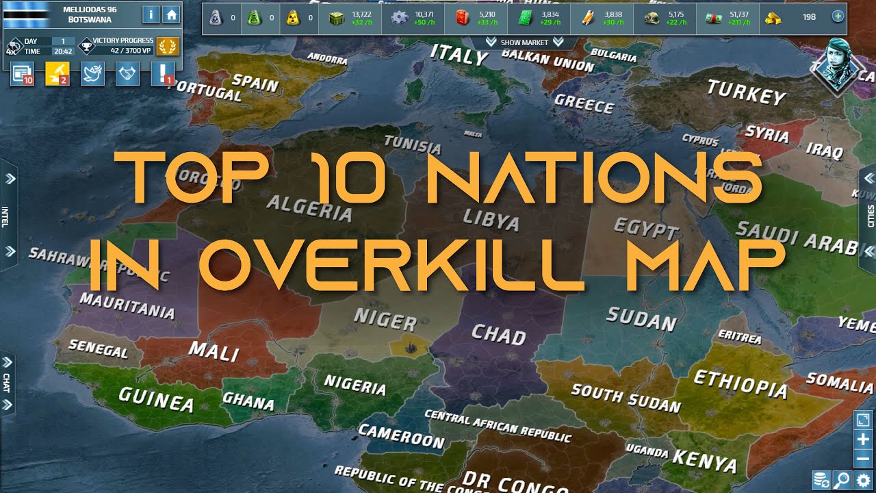 Conflict of Nations - Top 10 Nations in Overkill Map