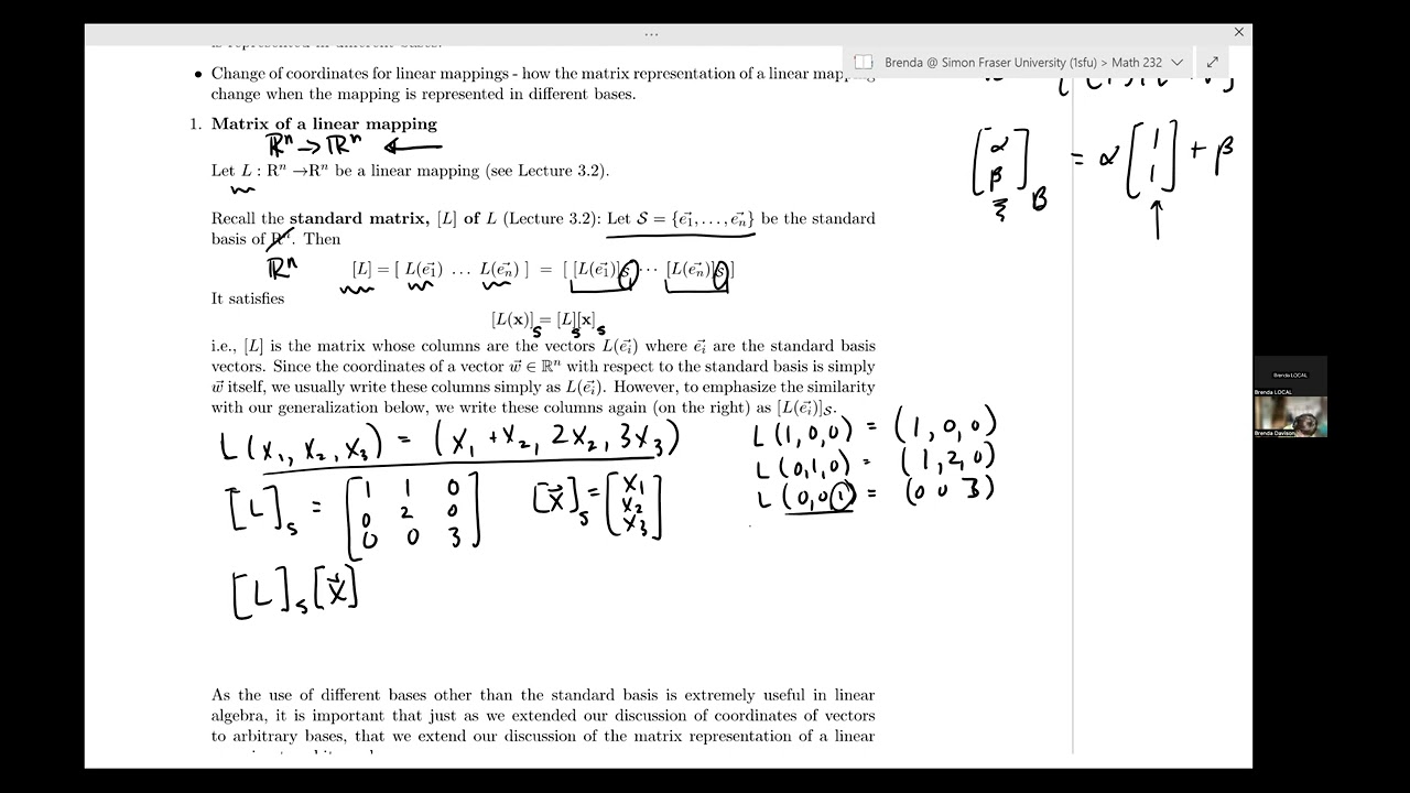 SFU MATH 232 4.6 Matrix of a Linear Mapping