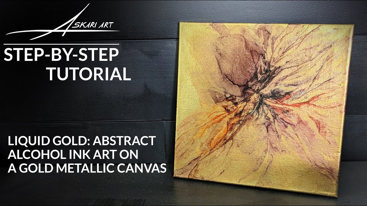 Liquid Gold: Abstract Alcohol Ink Art on a Gold Metallic Canvas