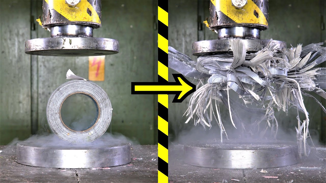 Crushing Liquid Nitrogen Frozen Duct Tape with Hydraulic Press