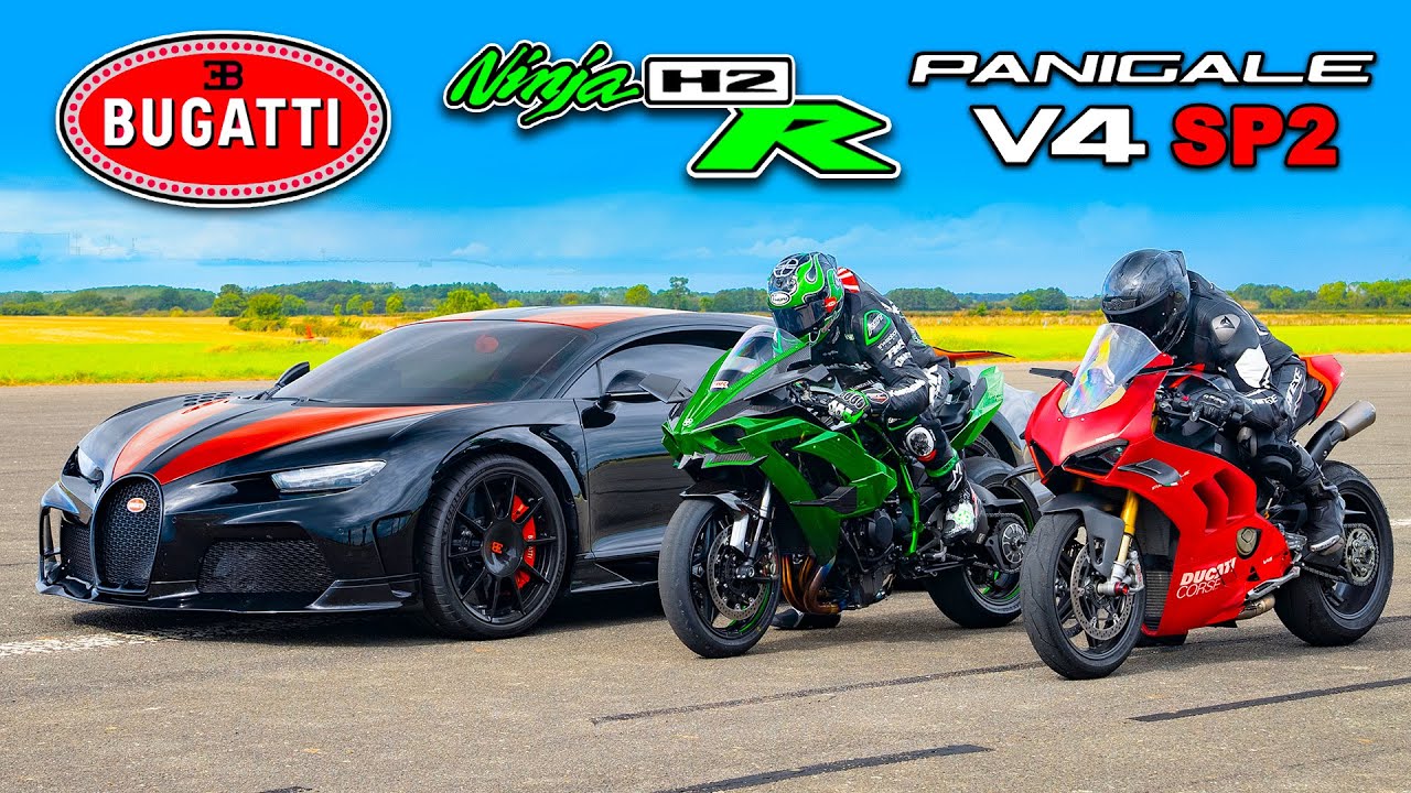 WYŚCIG: Bugatti Chiron SS vs Kawasaki H2R vs Ducati Panigale SP2