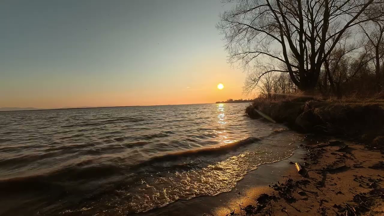 Calming Lake Waves at Sunset (No Music) 4K ASMR for Study, Sleep, Meditation