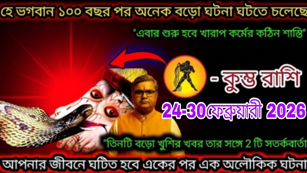 ১০০ বছর পর কুম্ভ রাশিতে বিরল পরিবর্তন! 😱 ২৪–৩০ ফেব্রুয়ারি ২০২৬ ৩টি সুখবর ও ২টি সতর্কবার্তা ⚡#aajkar