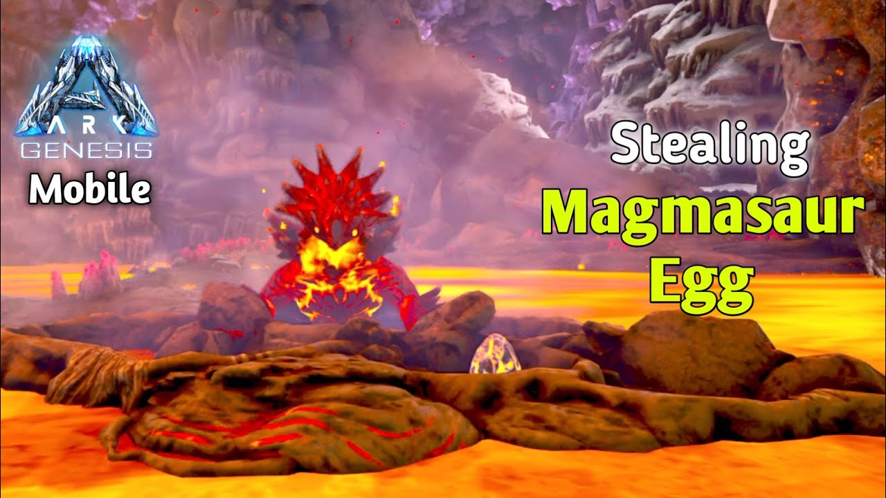 Stealing magmasaur egg 🔥and hatching ark mobile genesis 1