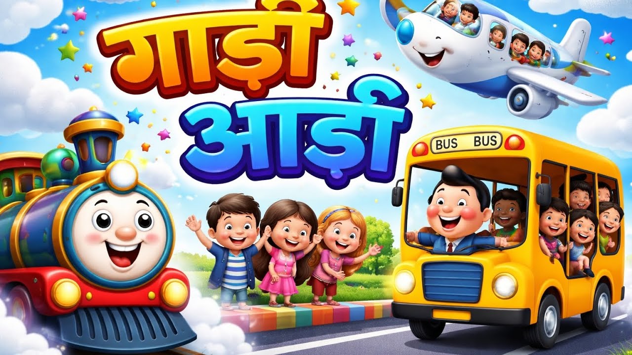 गाड़ी आई 🚗✈️🚌 | Fun Transport Rhyme for Kids | Hindi Rhymes
