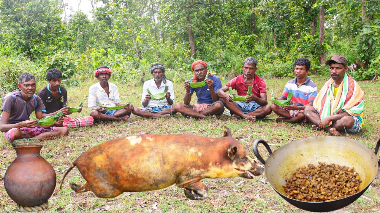 Indian Tribe People Cooking Full Pig | PORK RECIPE | Cooking & Eating Tribe People........