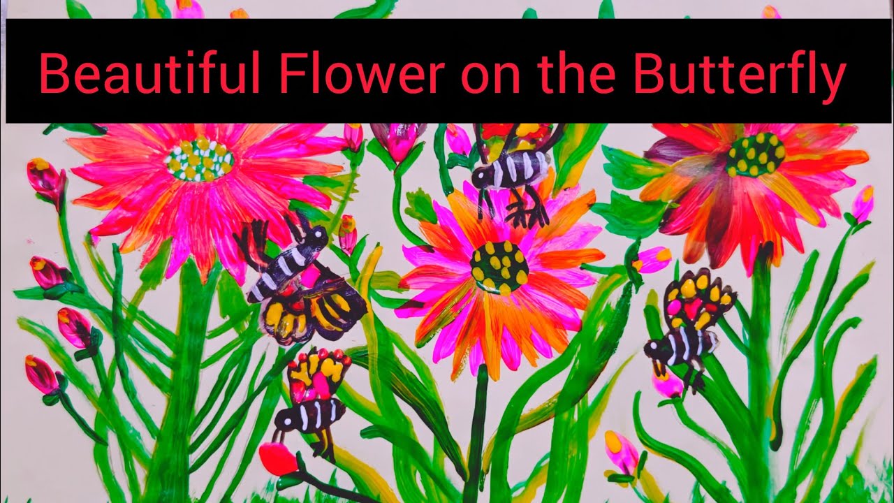 live Easy  Flower Painting for beginners/ With Butterfly On Flower/How to draw a Flower/