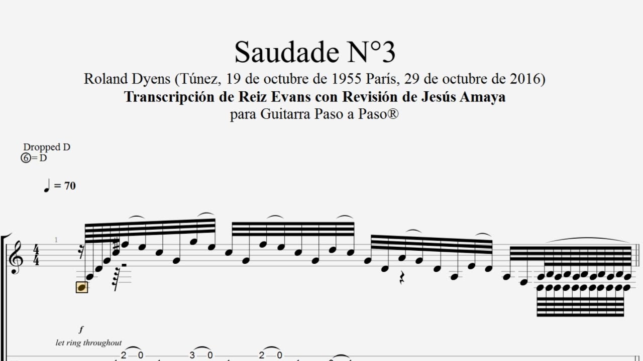 Saudade N°3 - Roland Dyens - Tablatura por Jesús Amaya...