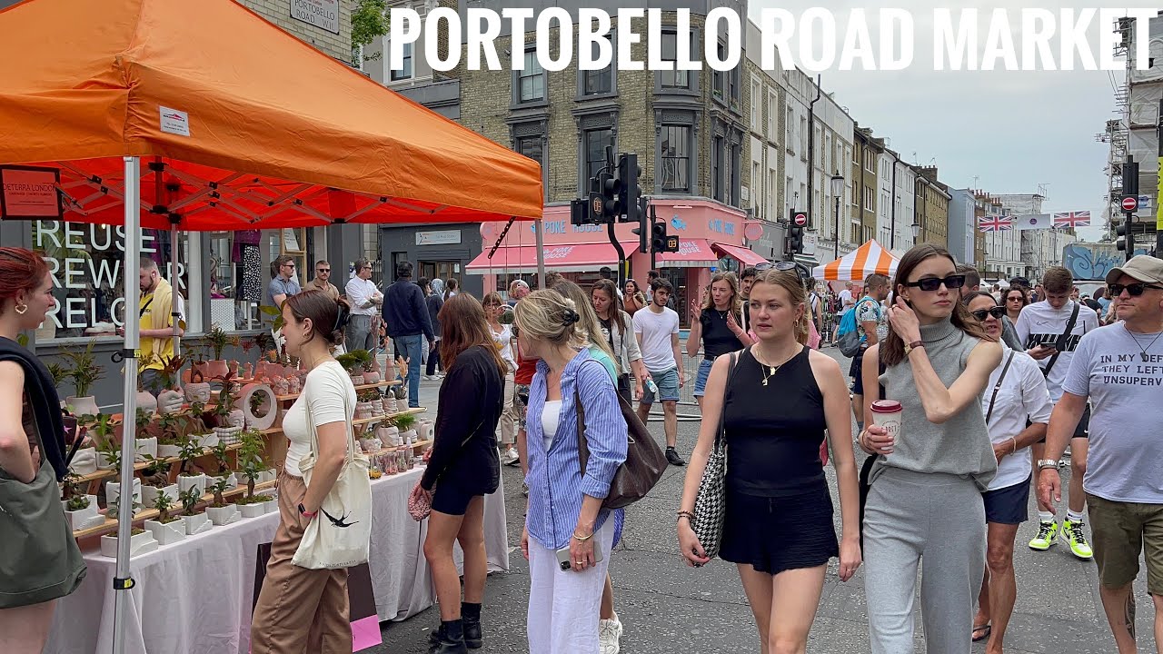Portobello Road Market from Notting Hill Gate Station | London Summer Walk - June 2022 [4K HDR]