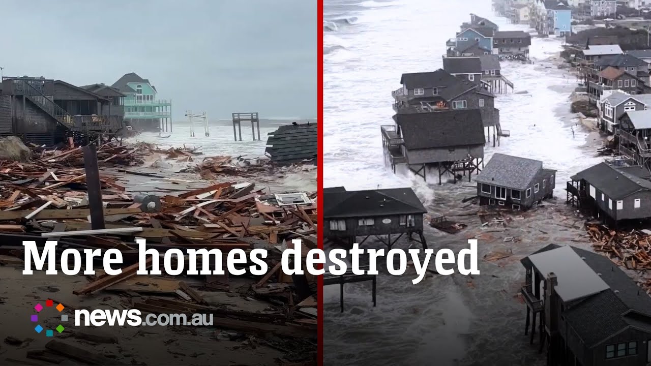 Beachfront homes crumble into the ocean as twin hurricanes smash North Carolina