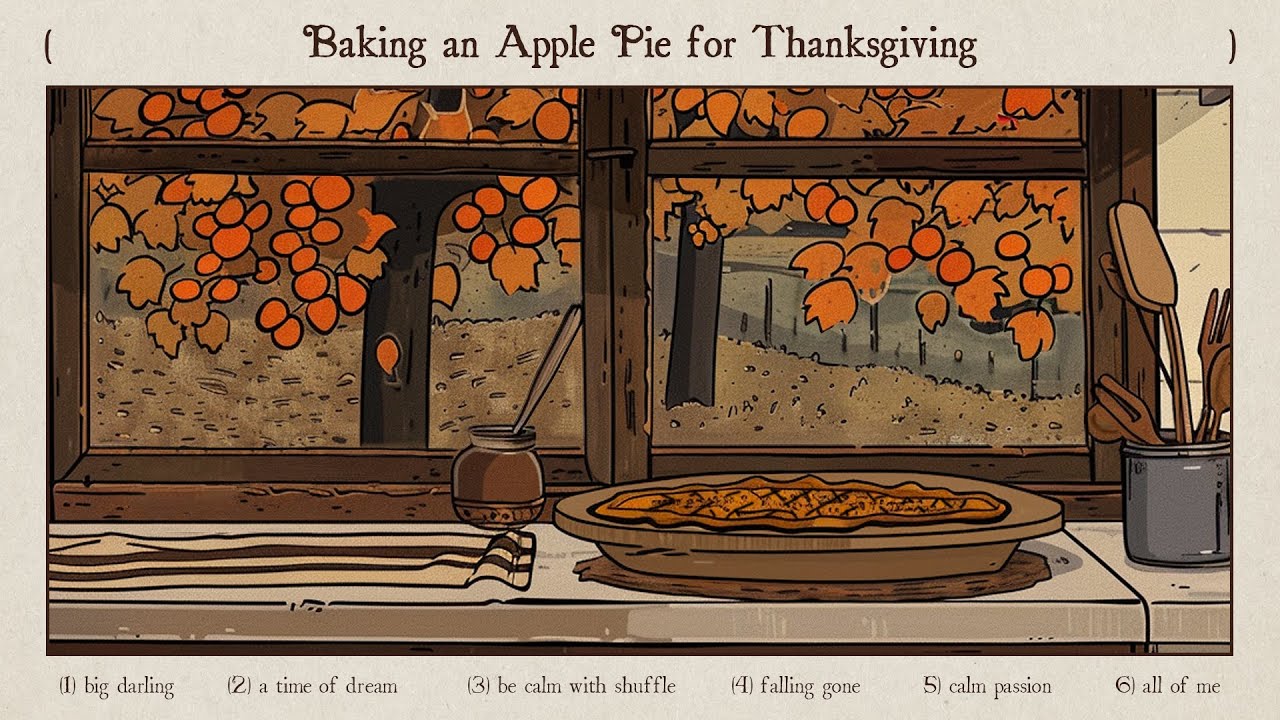 baking an apple pie for thanksgiving, listening jazz to say goodbye autumn