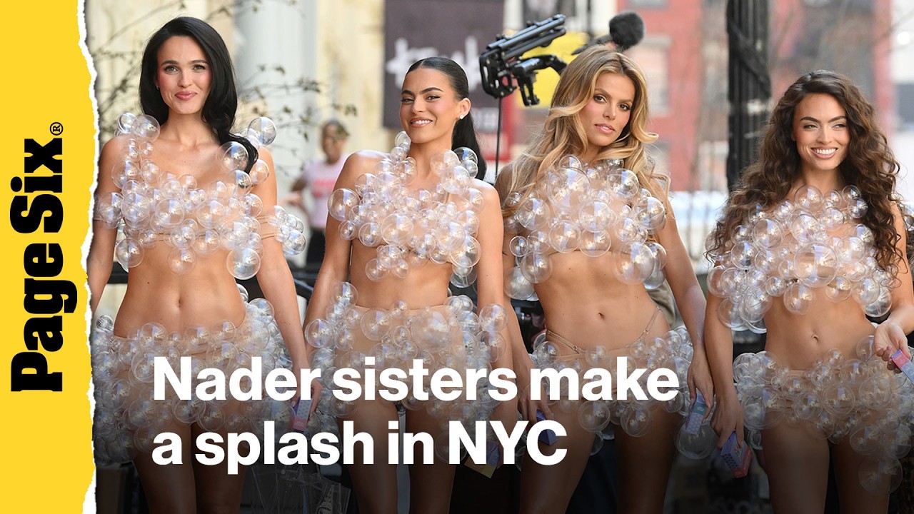Brooks Nader and sisters make a splash in nothing but bubbles on the streets of NYC