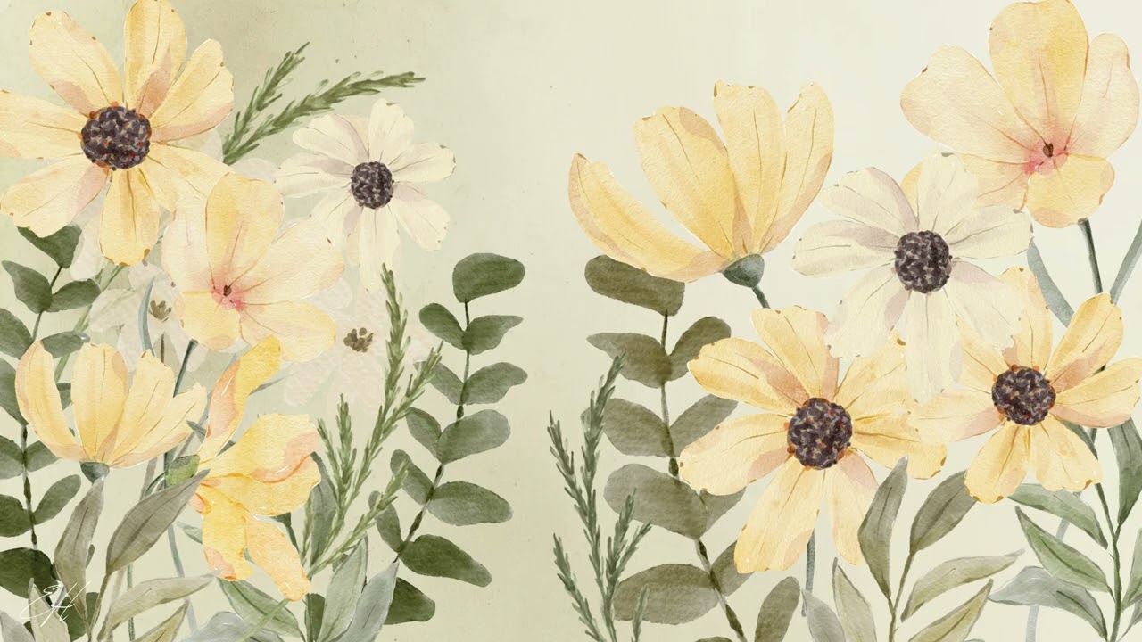 Yellow Blossoms | Soft Floral Art on Beige | 1 Hour Ambient Visual
