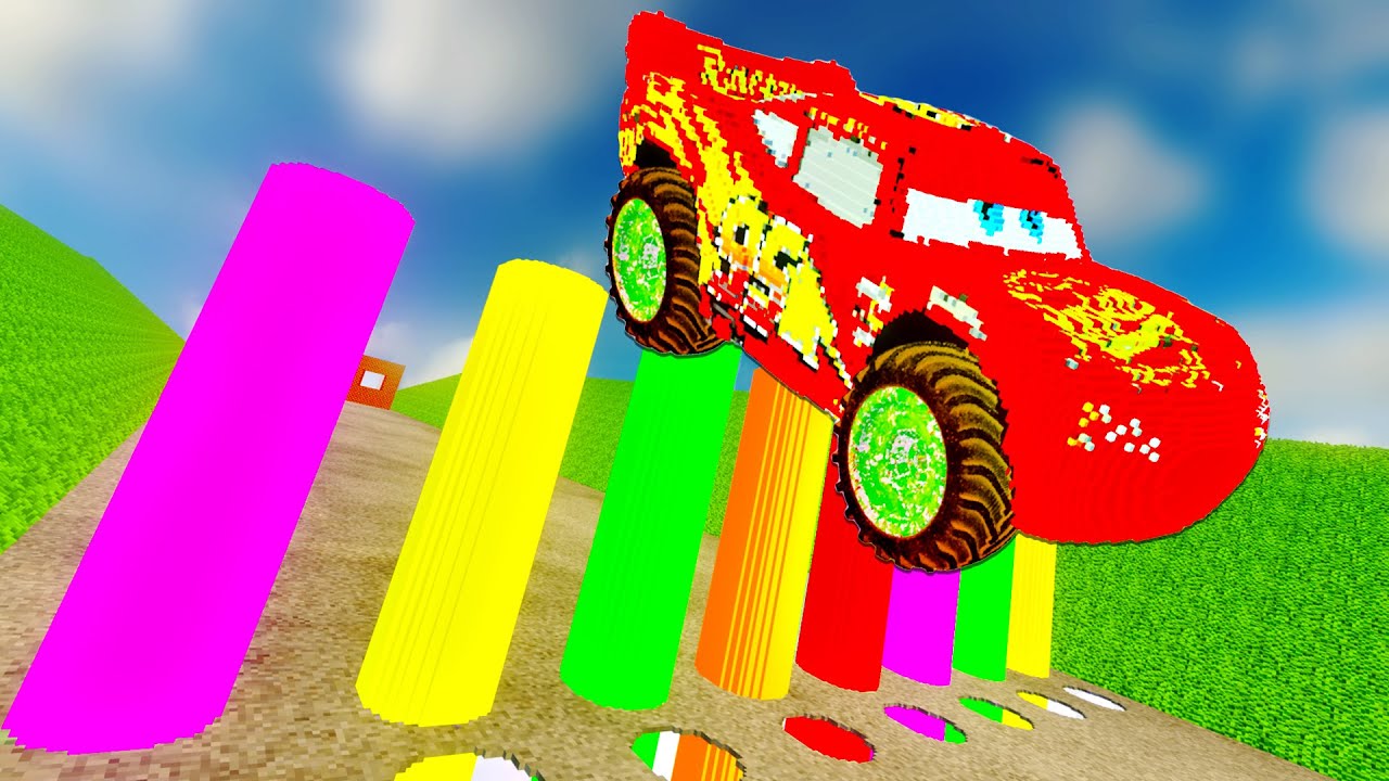 Colorful Barrier Challenge: Cars vs DOWN OF DEATH in Teardown