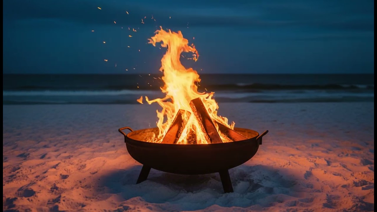 🔥 1 Hour Campfire by the Ocean | Relaxing Fire Sounds & Night Ocean Ambience 🌙