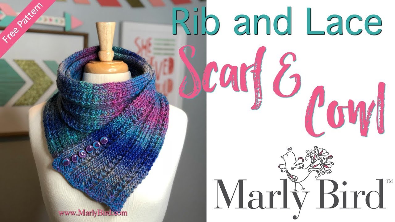 Easy Beginner Knit Super Simple Rib and Lace Scarf Cowl