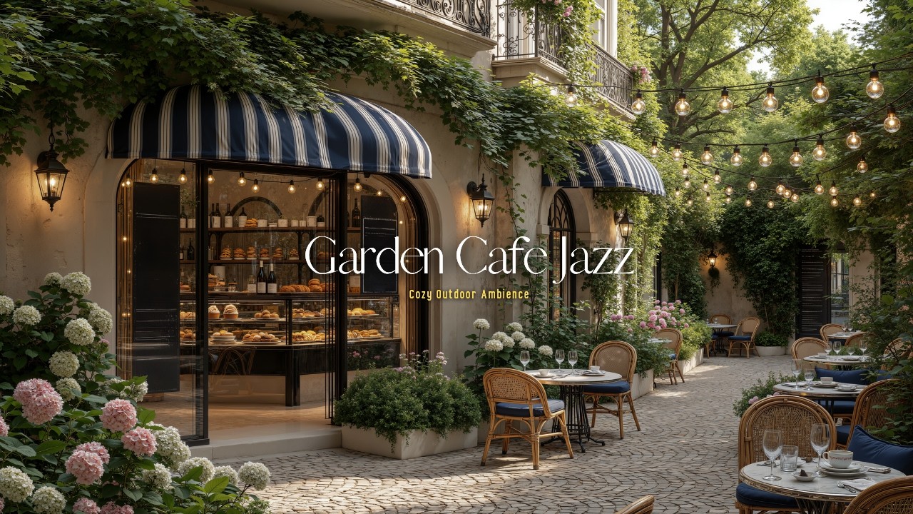 Garden Cafe Music For Study | Smooth Jazz Music For Work & Focus | Charming Garden & Relaxing Jaz...
