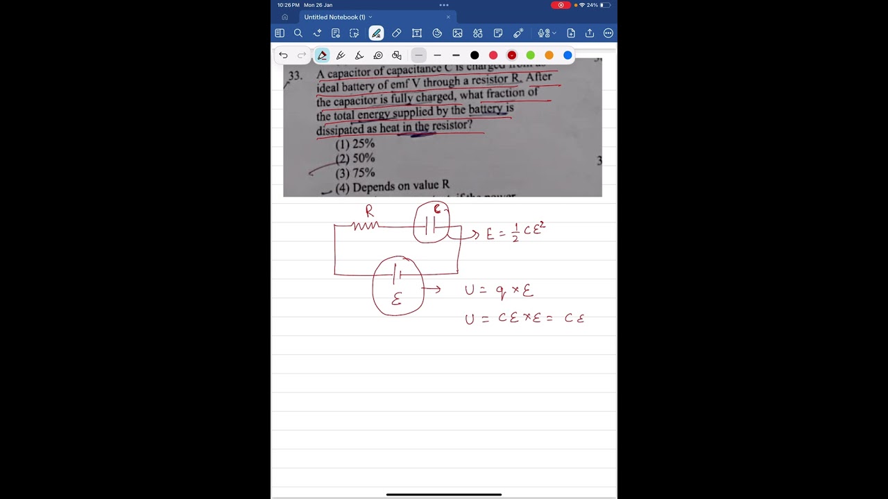 A capacitor of capacitance c is charged from as ideal battery of emf V through a resistor R , After 