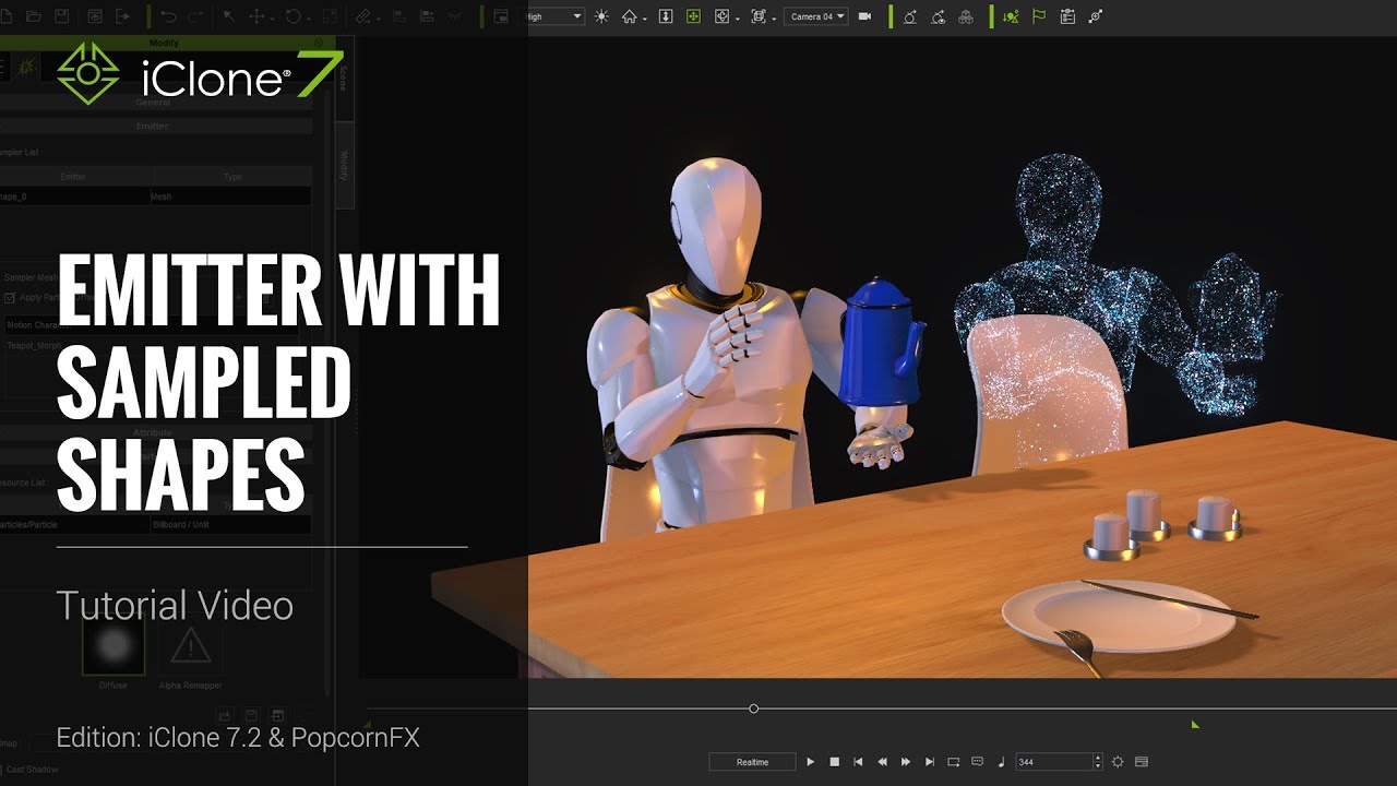 iClone 7.2 Tutorial - PopcornFX: Emitter with Sampled Shapes