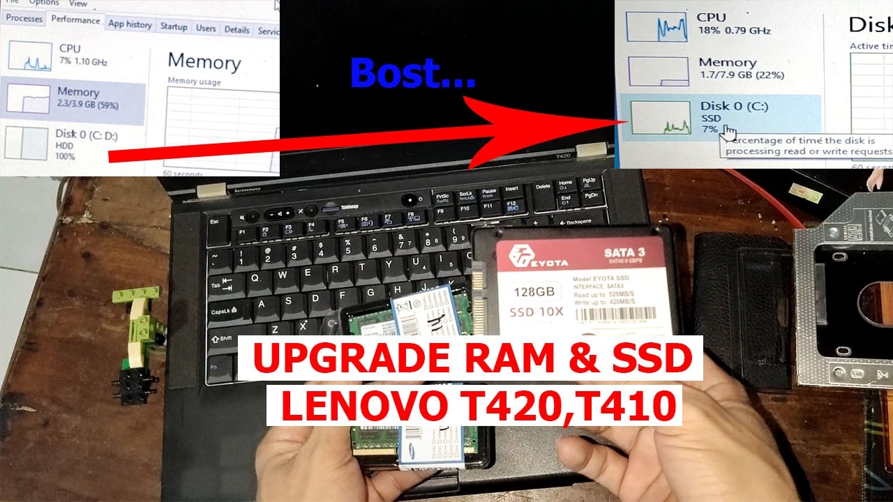 Upgrade laptop jadul lenovo T420,T410 Thinkpad ram 4gb jadi 8gb, HDD jadi SSD
