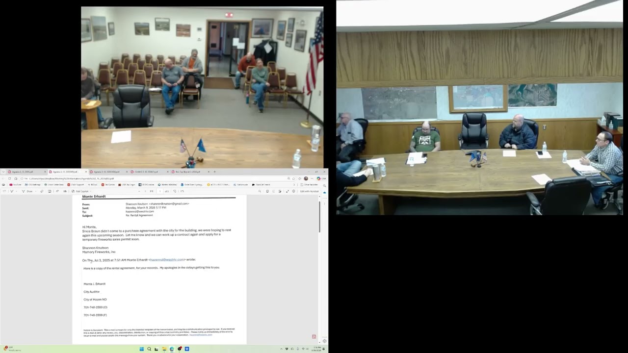 March 16, 2026, meeting of the Hazen, ND City Commission