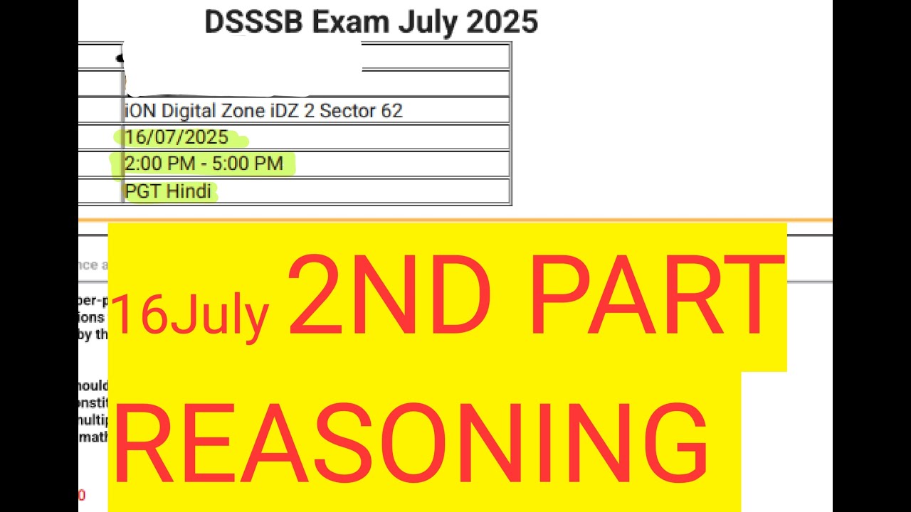 DSSSB 16 July 2025 REASONING PART 2 । PGT HINDI । 2ND SHIFT