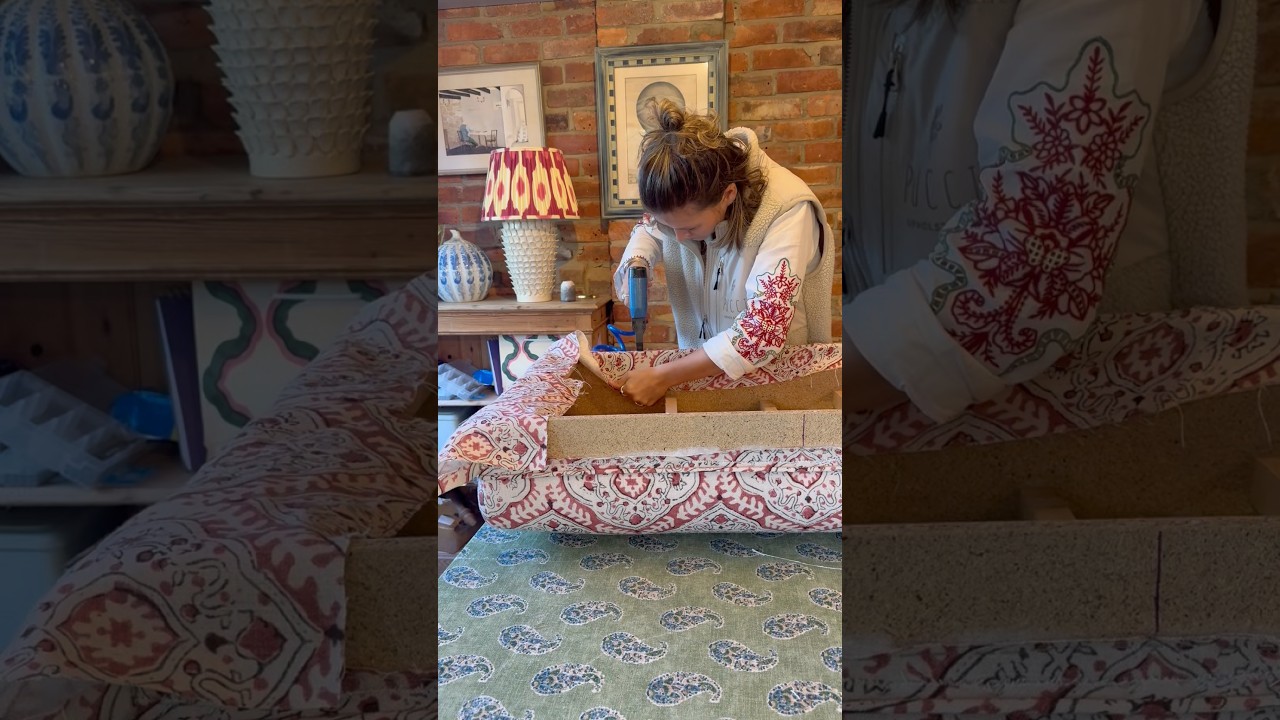 Reupholstered footstool in @linwoodfabric1524 &rdquo;Kala&rdquo;. We do reupholstery as well as custom made