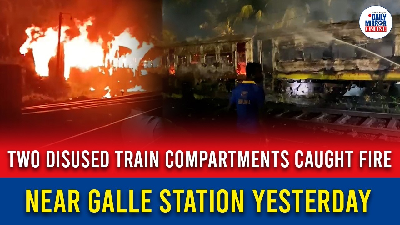 Two disused train compartments caught fire near Galle Station yesterday.