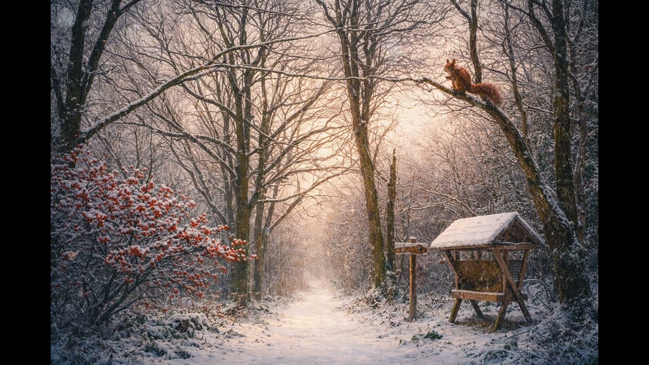 Winter Forest Path ❄️ Soft Falling Snow | 1 Hour Relaxing Ambient Music for Sleep, Study & Calm￼