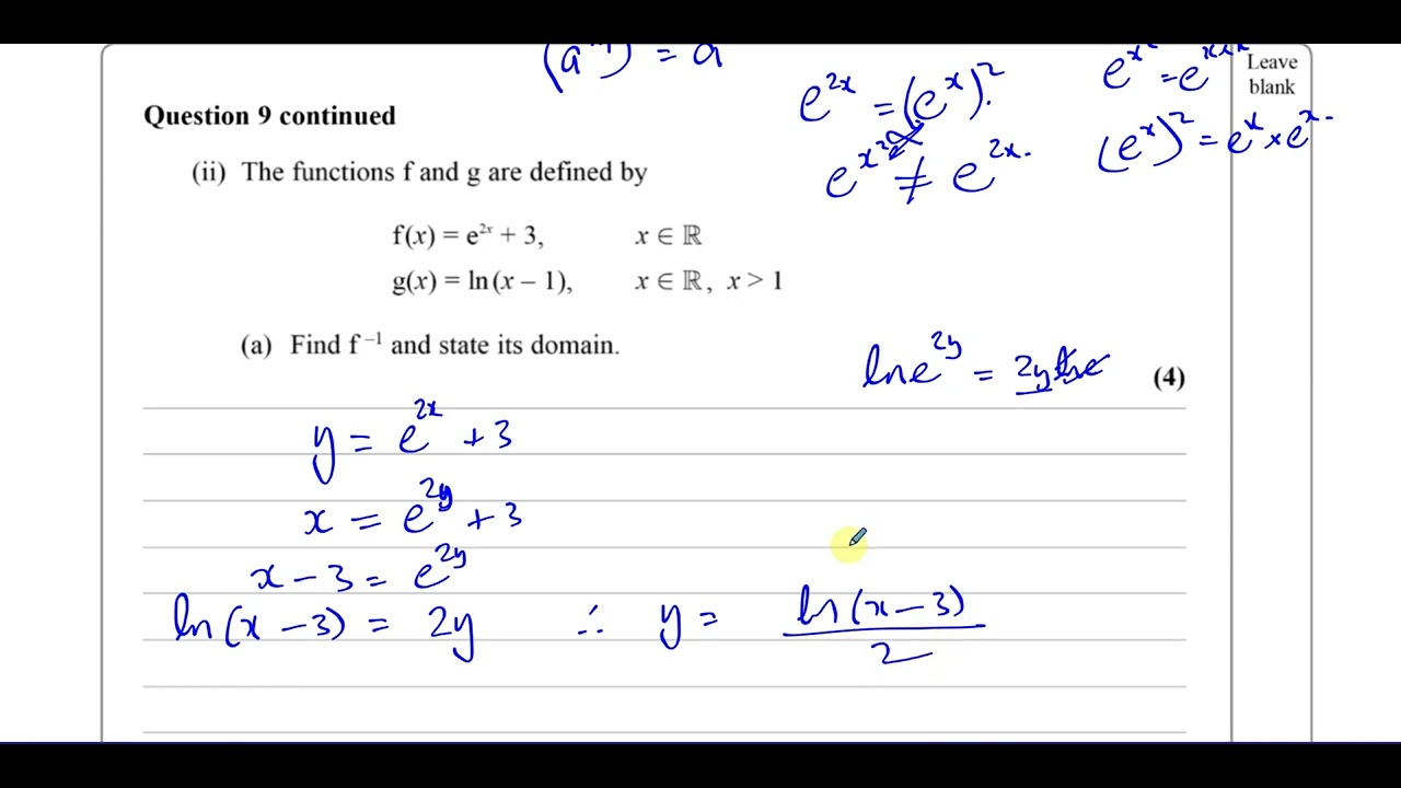 [P3] C3, (GCE), 6665/01, Jan 2010, Q9, Exponentials & Log Equations, Inverse, Composite Functions
